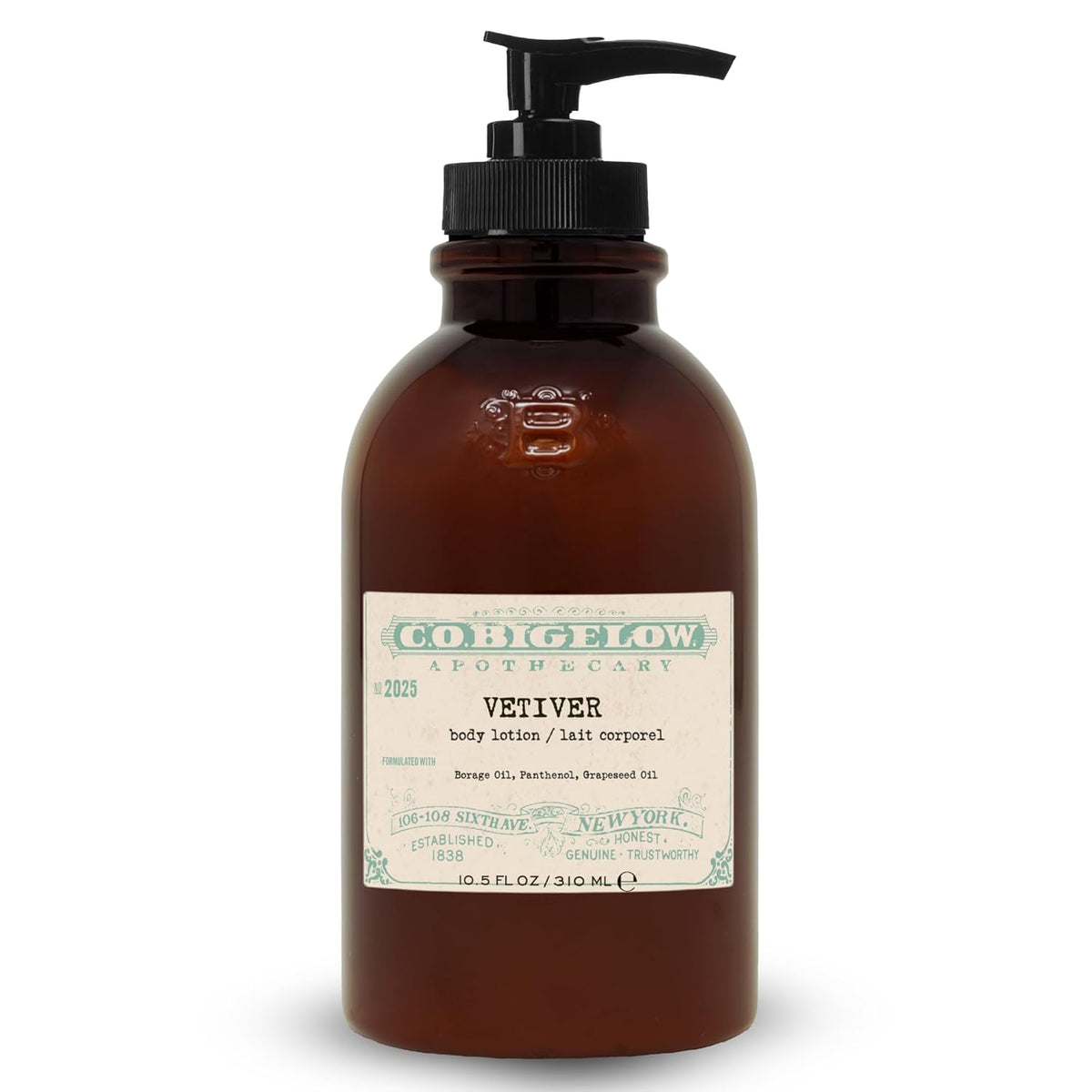 C.O. Bigelow Iconic Collection Vetiver Body Lotion, Scented Body Cream with Grapeseed Oil and Shea