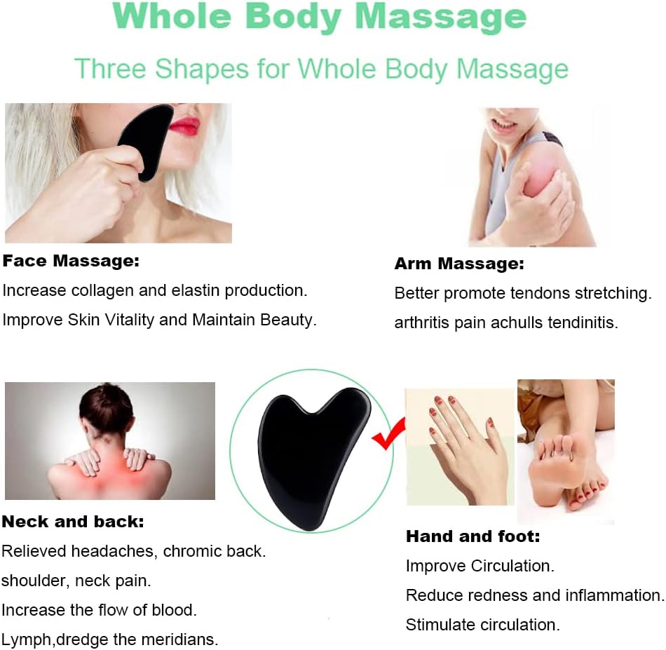 Ditind Gua Sha Facial Tools, Black Obsidian Gua Sha Massage Tool, Natural Jade Guasha Tool for Face