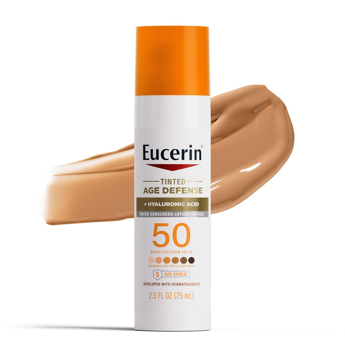 Eucerin Sun Tinted Age Defense Face Sunscreen Lotion SPF 50 with Hyaluronic Acid, Tinted Sunscreen