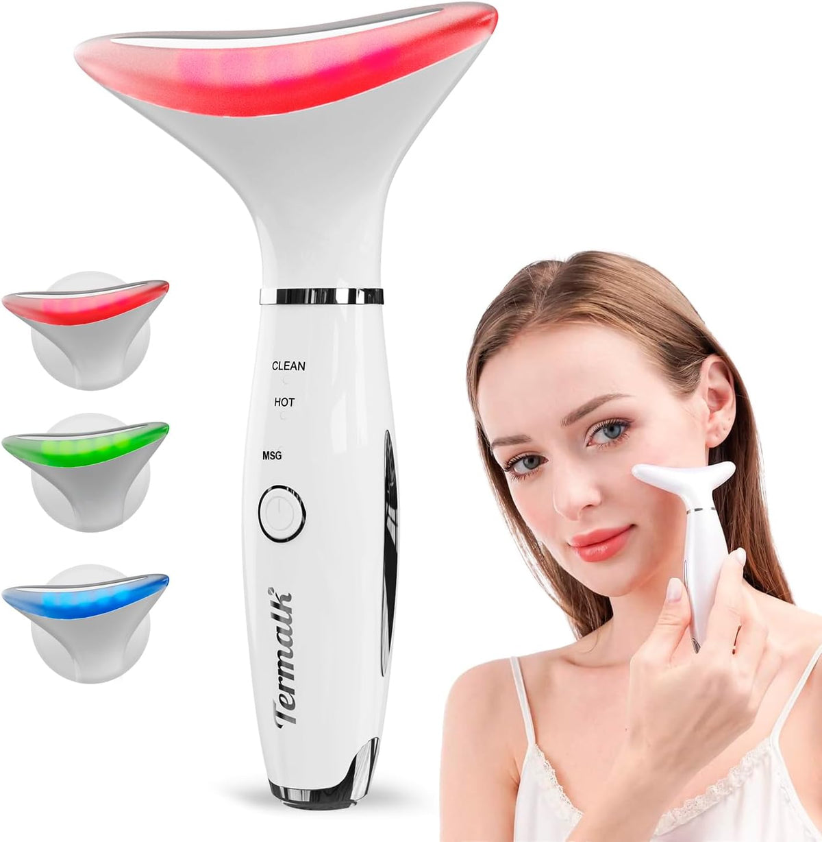 3-in-1 Portable Face and Neck Massager Tool with LED, Red Light Therapy, Vibration & Thermal