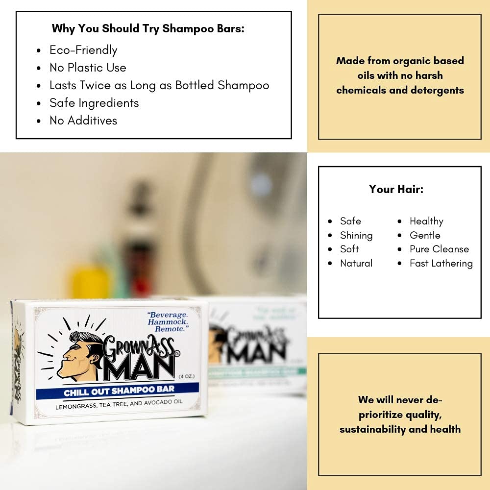 Solid Shampoo Bar Rich Lather 3 in 1: Hair, Beard & Body Wash - Plastic Free & Eco-Friendly