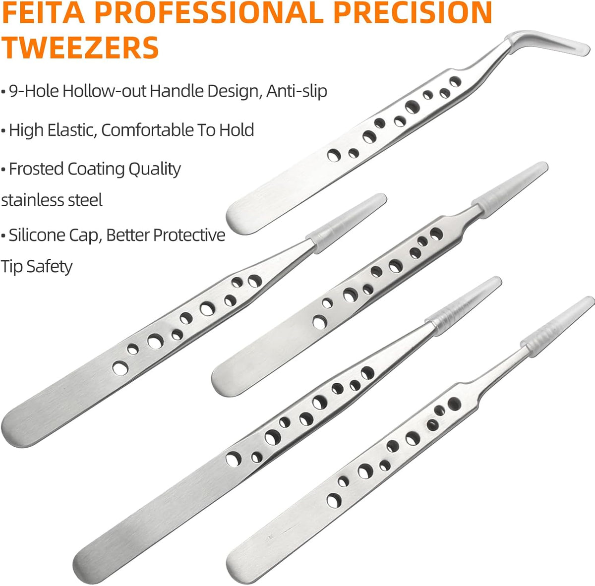 FEITA Precision Tweezer Set - Tweezers for Crafts, Jewelry, Lash Extensions, Electronics & Hobby