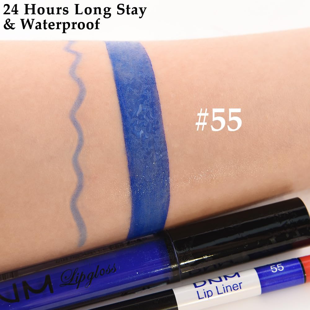 evpct 2Pcs Dark Royal Blue Matte Liquid Lipstick Lip Gloss Stain and Retractable Lip Liner Makeup