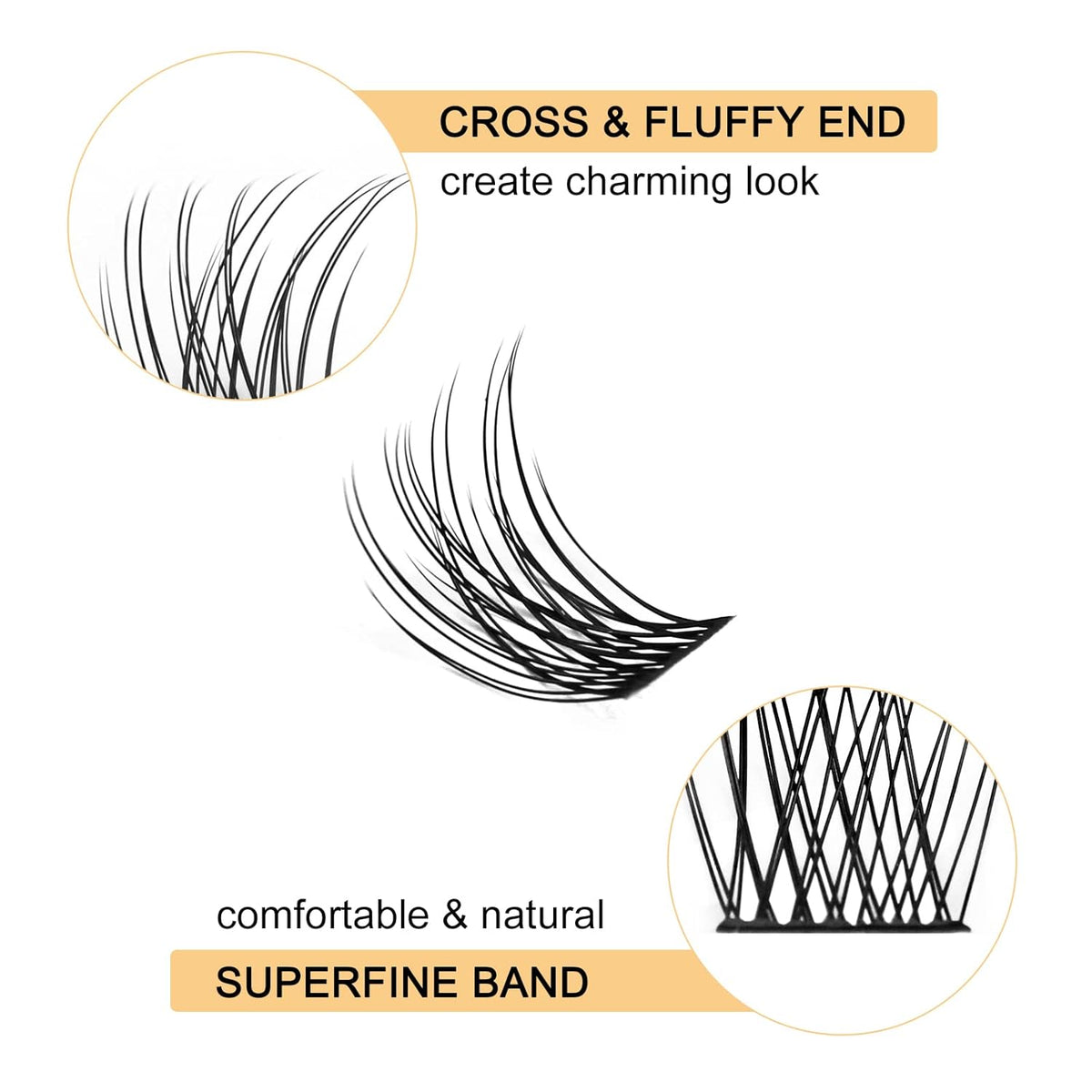 QUEWEL Cluster Lashes 72 Pcs Wide Stem Individual Lashes C/D Curl 8-16mm Length DIY Eyelash