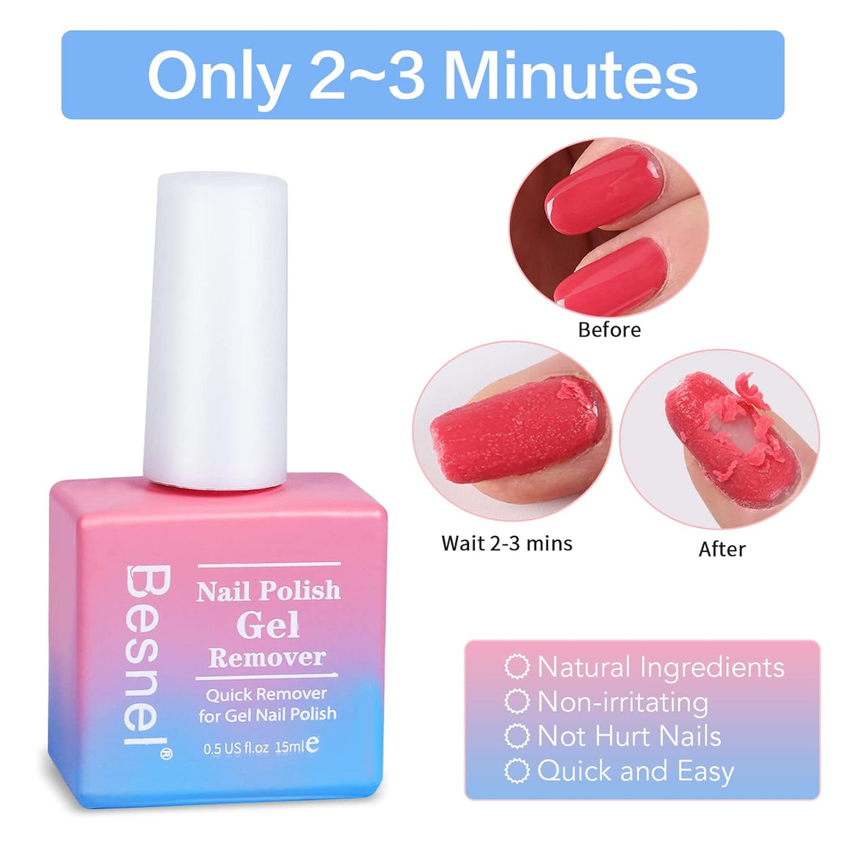 Gel Nail Polish Remover 5 Pack Professional Gel Polish Remover Non-Irritating Quick Easy,Nail
