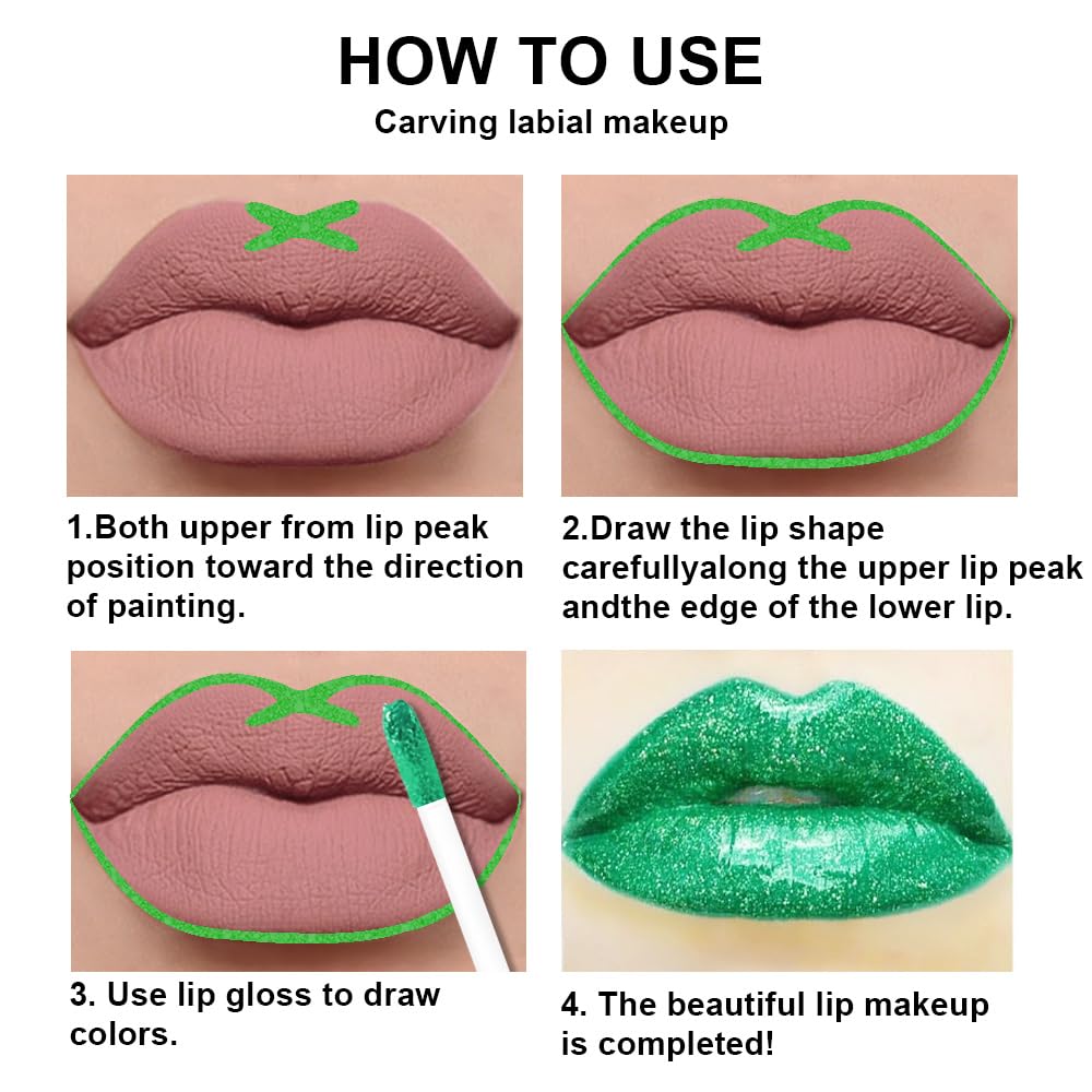 evpct 2Pcs Green Shimmer Glitter Shiny Liquid Lipstick Lip Gloss Stain and Retractable Lip Liner