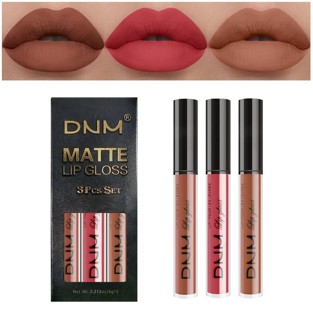 evpct 3Pcs Nude Brown Rose Pink Dark Matte Liquid Lipstick Makeup Sets for Dark Skin Black Women