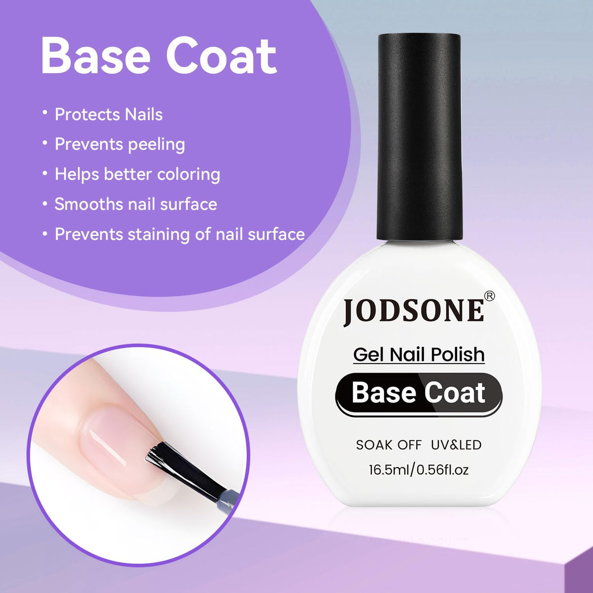 JODSONE 3Pcs 16.5ml Top Coat and Base Coat Set with Nail Glue Gel No Wipe Top Coat Base Nail Glue