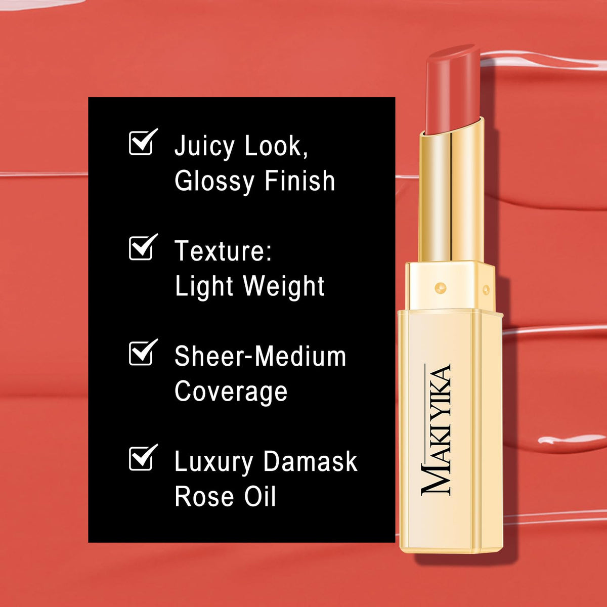 MAKI YIKA Moisture Coral Red Lipstick for Women Hydrate Lip Balm for Dry Cracked Lips Weightless