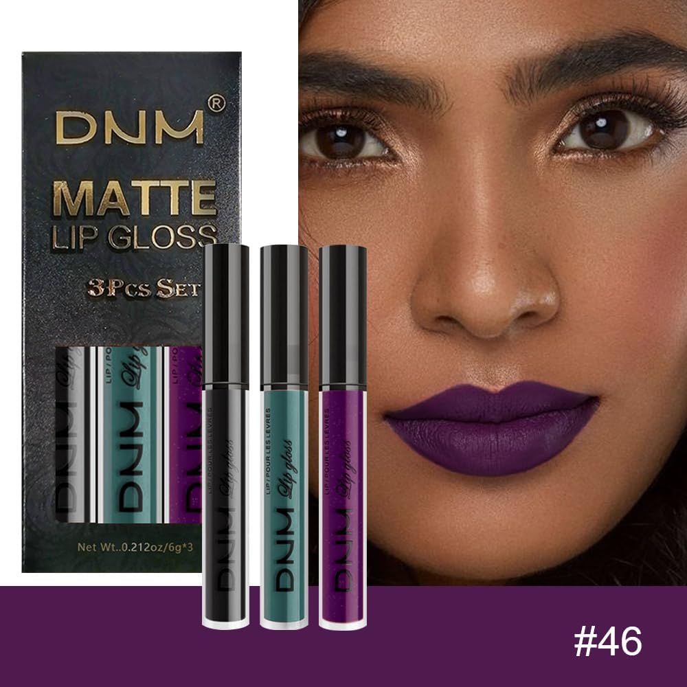 evpct 3Pcs Dark Black Green Purple Matte Liquid Lipstick Lip Stain Sets for Women Long Lasting