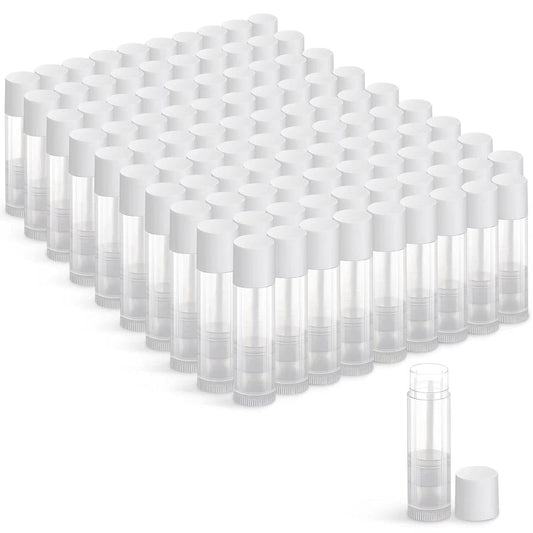 100 Sets Empty Lip Balm Tubes Bulk Round with Caps for DIY Lipstick Homemade, 3/16 OZ (5.5 ML)