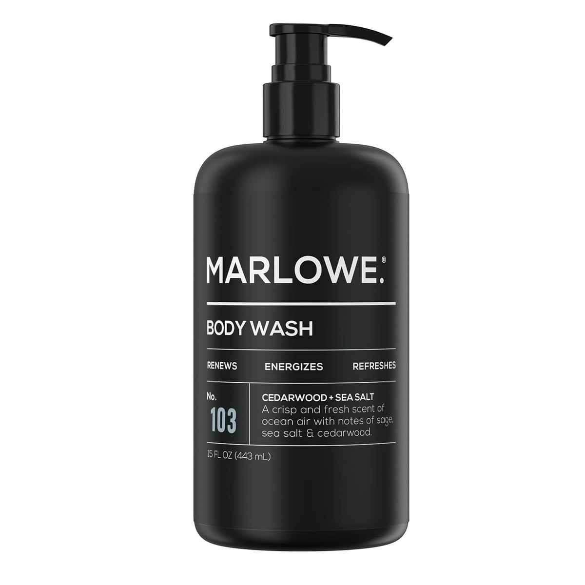 MARLOWE. No. 103 Body Wash 15 oz Pump, Cedarwood + Sea Salt, Energizing & Refreshing Shower Gel
