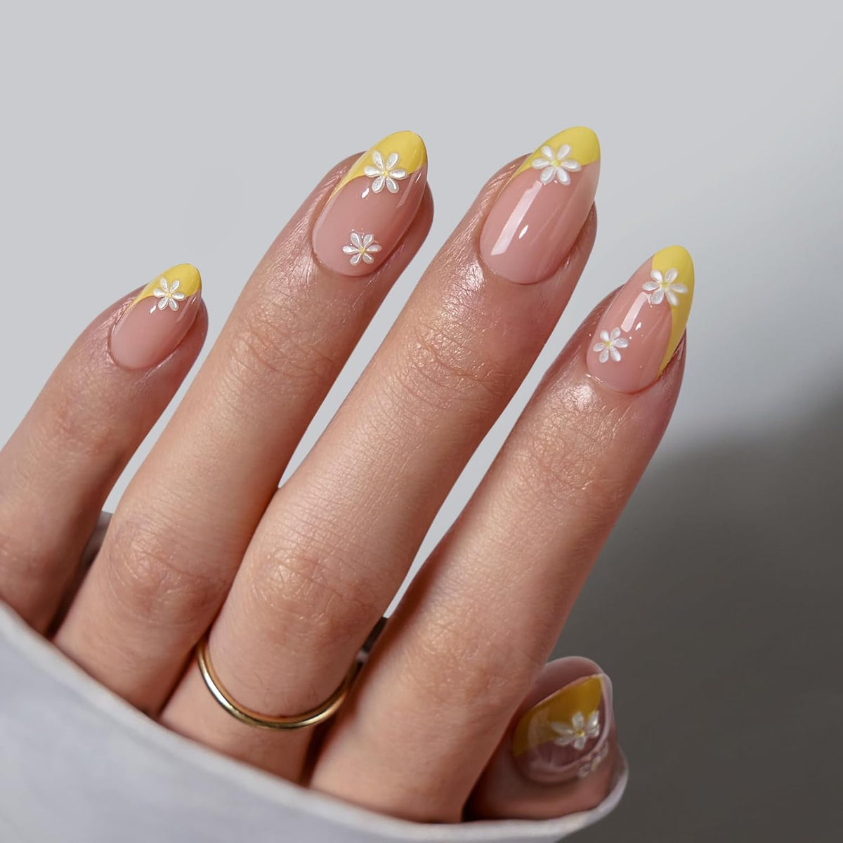 BTArtbox French Tip Press On Nails - Lamp-Curable Short Almond Press On Nails with Glue for Women
