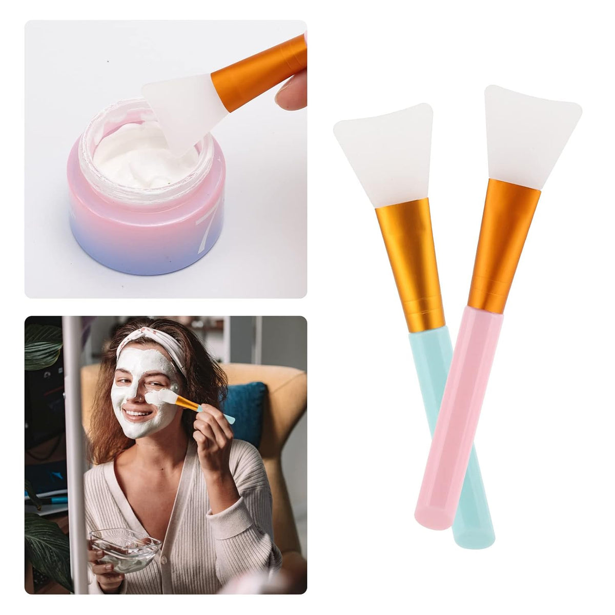 Silicone Facial Mask Applicator - 4 Pcs Face Scrubber, 2 in 1 Face Mask Brush, Lip Exfoliator