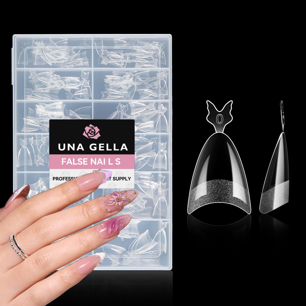 UNA GELLA Almond Shape Nail Tips Half Cover 216pcs Medium Almond Gel Nail Tips Pre-buff Matte Soft