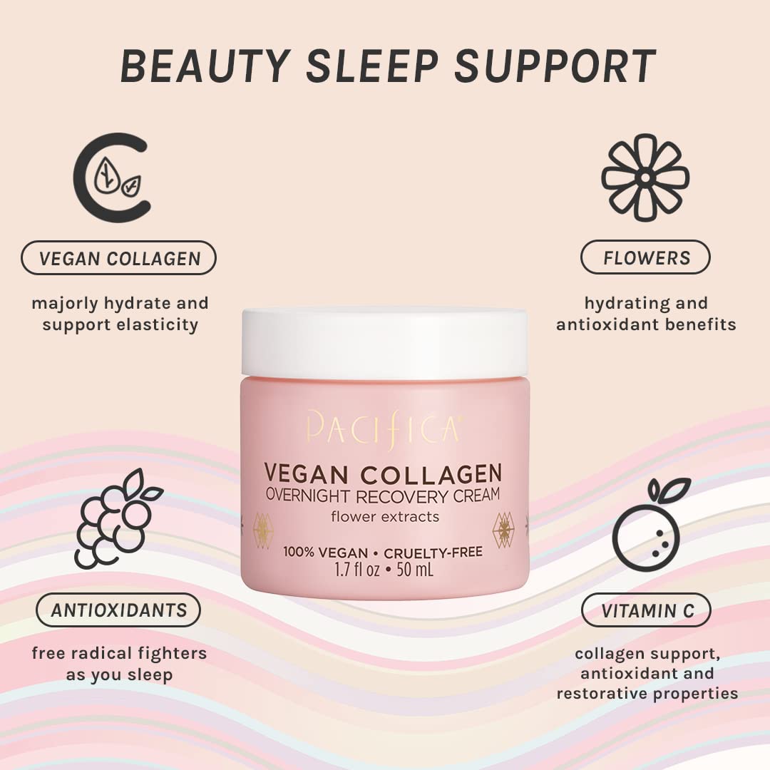 Pacifica Night Face Cream - Vegan Collagen Overnight Recovery Cream, Nighttime Face Cream for