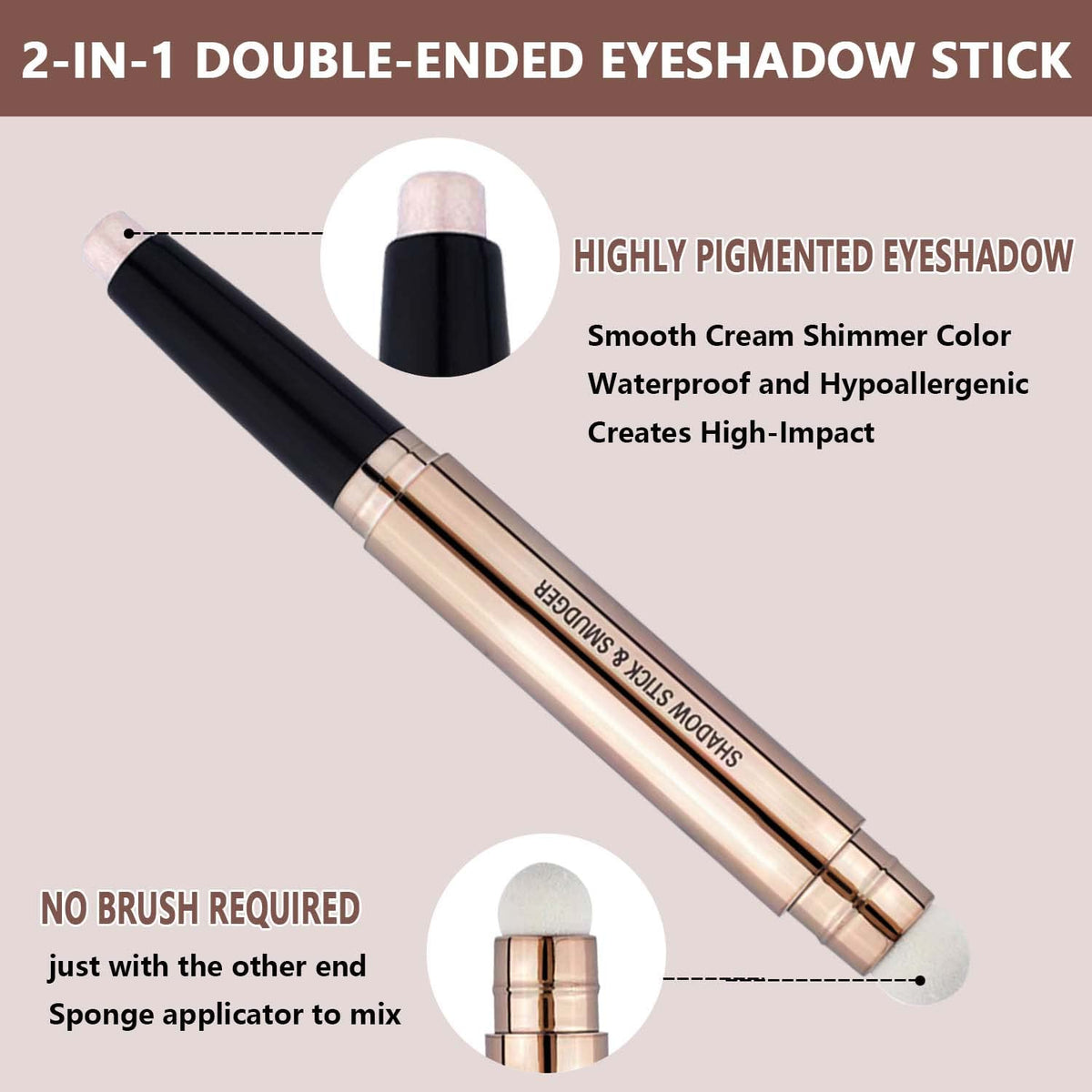 Light Gold Eyeshadow Stick Makeup, Waterproof Hypoallergenic Long Lasting Crayon, Glitter Primer