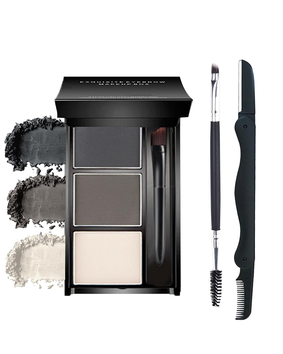 Eyebrow Powder Makeup Kit, 3 in 1 Eyebrow Kit, Brow Powder Palette Waterproof Long-Lasting, Black