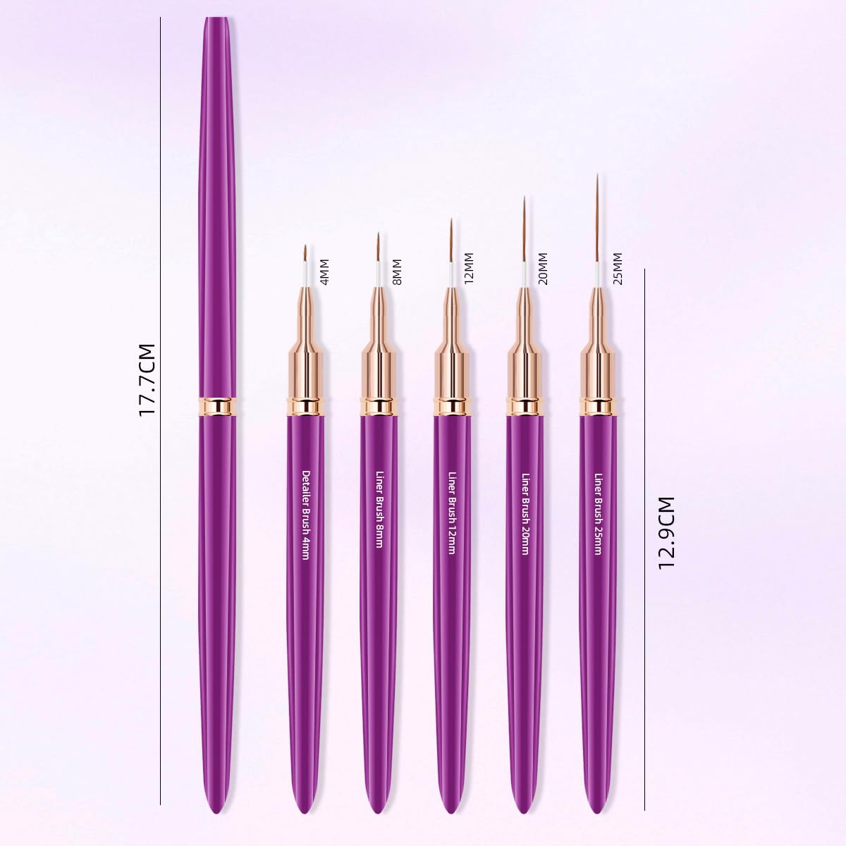 Metallic Nail Art Brushes, 5Pcs Nail Art Liner Brushes, Painting Art Design Brush Set Nail Dotting
