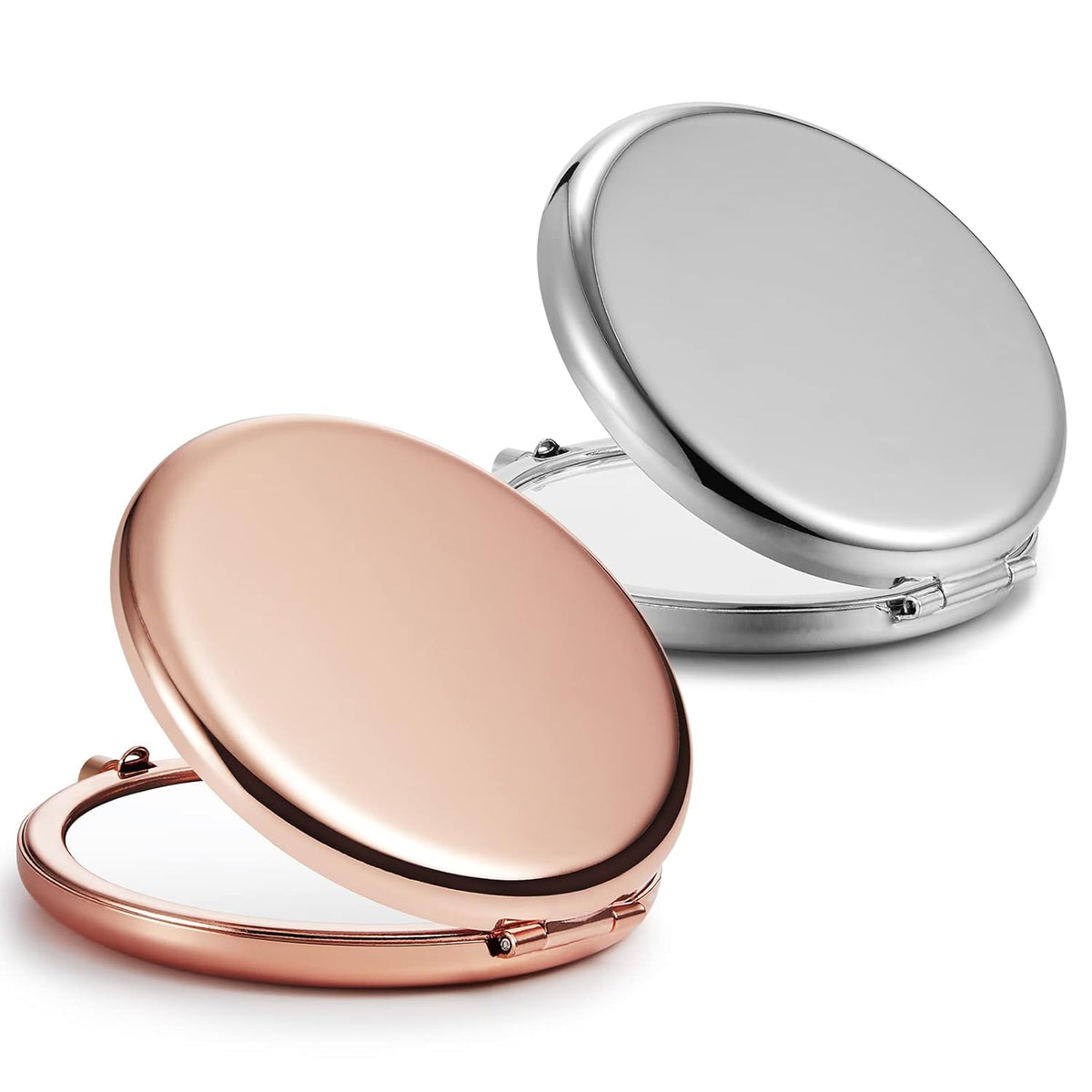 Compact Mirror Bulk, Set of 2 Double-Sided 1X/2X Magnifying Purse Pocket Makeup Mirrors(Round, Rose