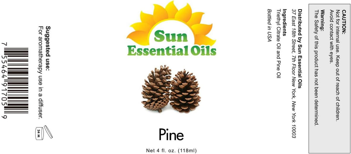 Sun Essential Oils: Pine Essential Oil 4 oz with Dropper for Diffuser, Skin, Aromatherapy Massage