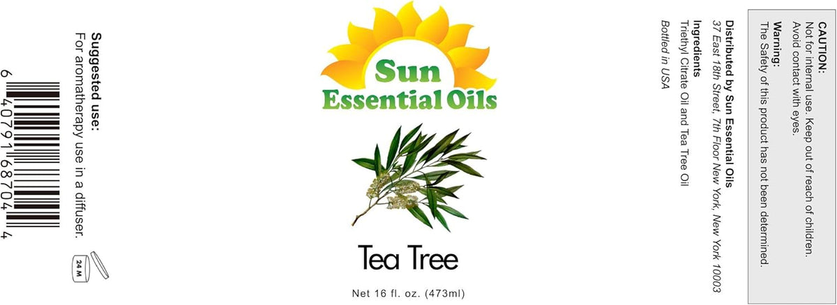 Sun Essential Oils - 16 oz Tea Tree Essential Oil for Skin, Hair, Scalp, Diffuser, Humidifier &