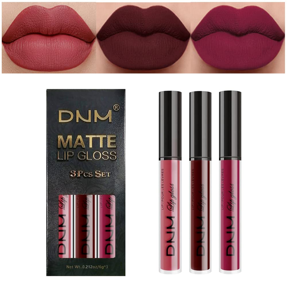 evpct 3Pcs Dark Red Purple Matte 24-hour Liquid Lipstick Sets, Matte Lipstick Lip Stain Long