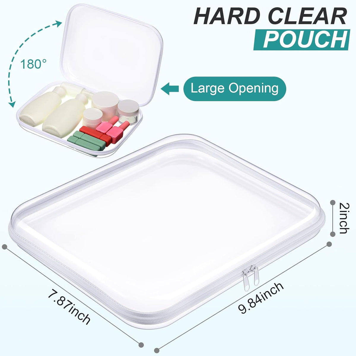 Hoolerry 3 Pcs Clear Hard Zipper Case Plastic Pouch Transparent Hard Case Clear Makeup Bag Portable