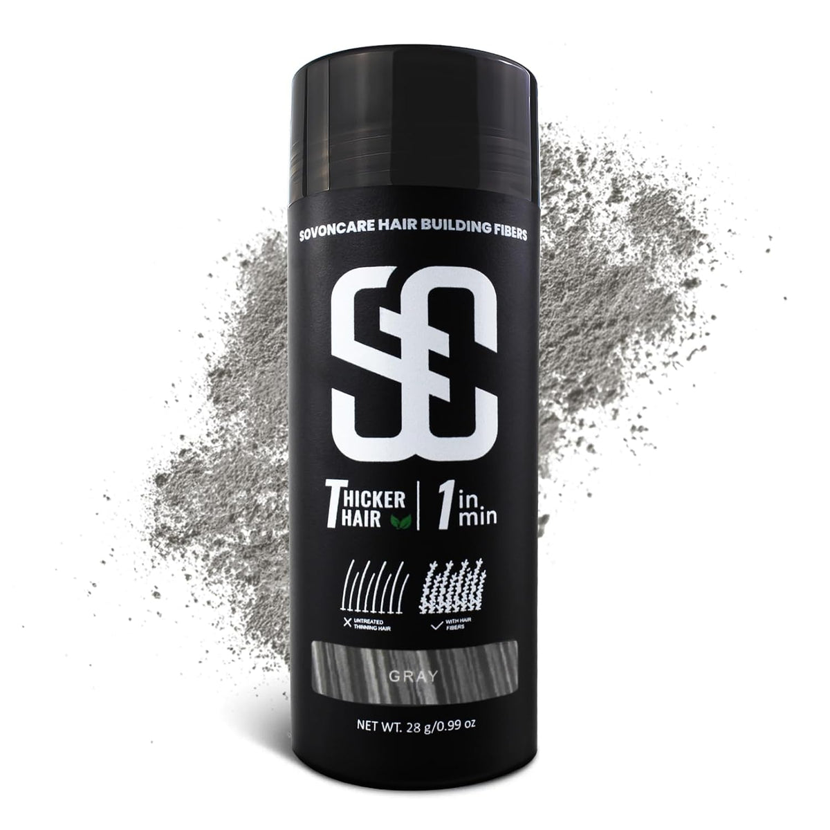 SOVONCARE Hair Fibers for Thinning Hair Gray, Hair Building Fibers for Bald Spots Undetectable &
