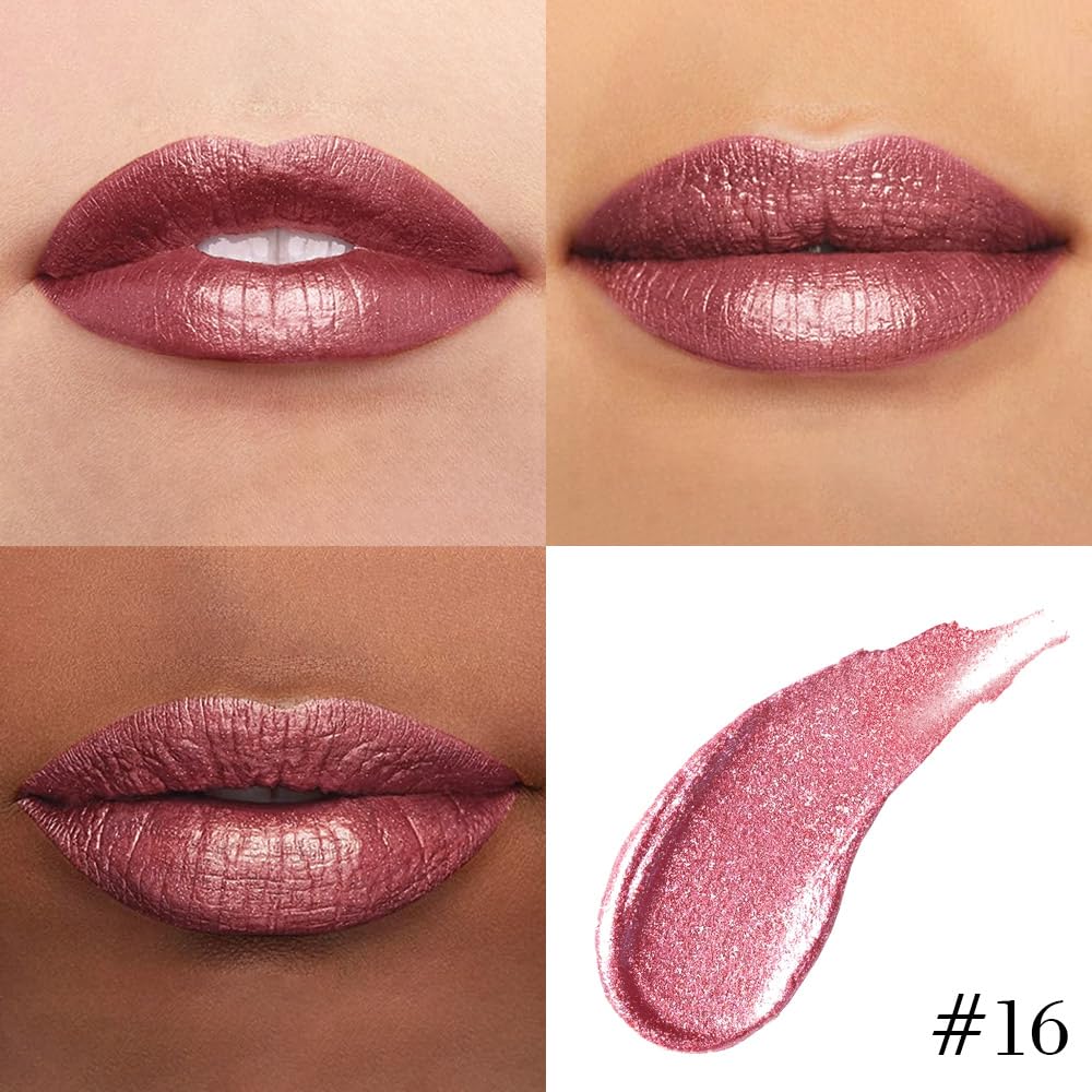 evpct Mauve Pink Metallic Glitter Lip Liner and Lipstick Combo Lip Gloss Stain Set Makeup for Women