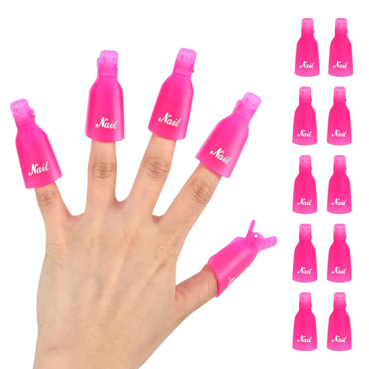 (10 Pcs Pink) Plastic Acrylic Nail Art Soak Off Cap Clip UV Gel Polish Remover Wrap Tool Gel Nail