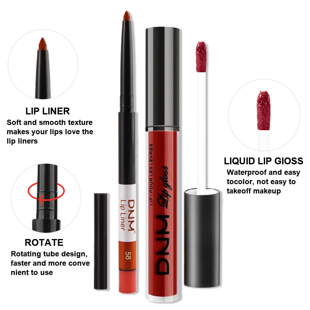 evpct 2Pcs Ruby Red Matte Lip Liner and Lipstick Combo Set for Women, Ruby Red Lip Combo Set Liquid
