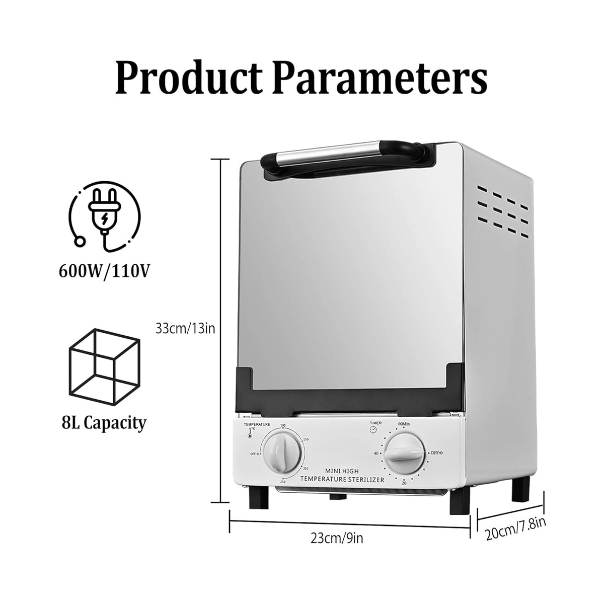 High Temperature Sterilizer, Large Capacity Dry Heat Stainless Steel Sterilizer with Temp and Timer