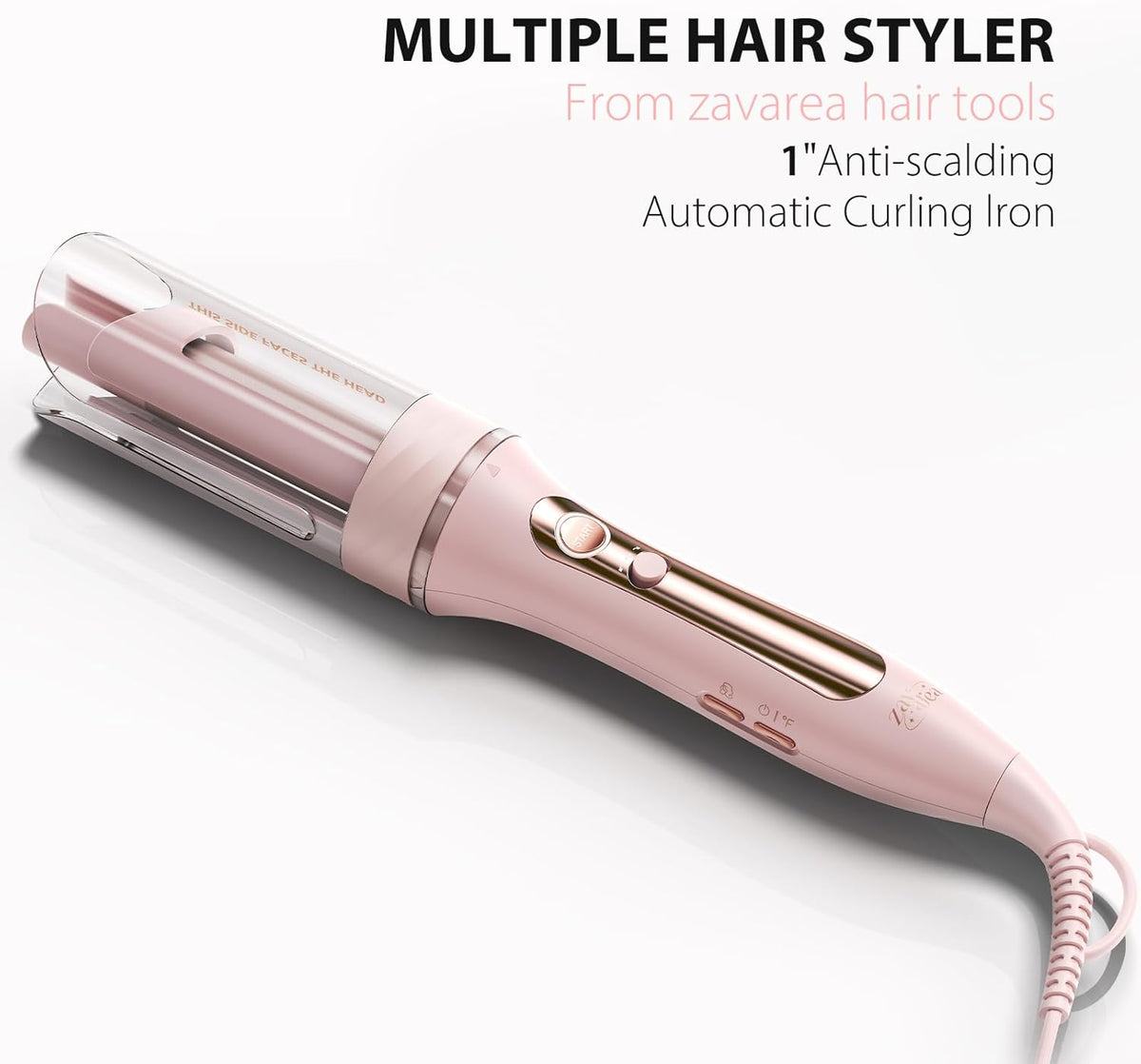 Zavarea Automatic Curling Iron, 1 Inch Hair Curler with 5 Temperatures, 3-Ways Rotation & 3-Styling