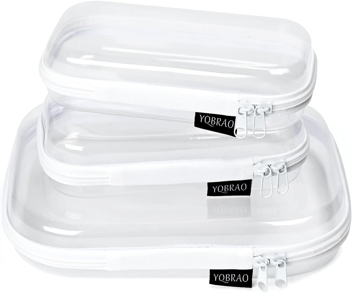 3 Pack Clear Hard Shell Zipper Case - Clear Waterproof Cosmetic Bag with Zipper, Kid's Toy Storage