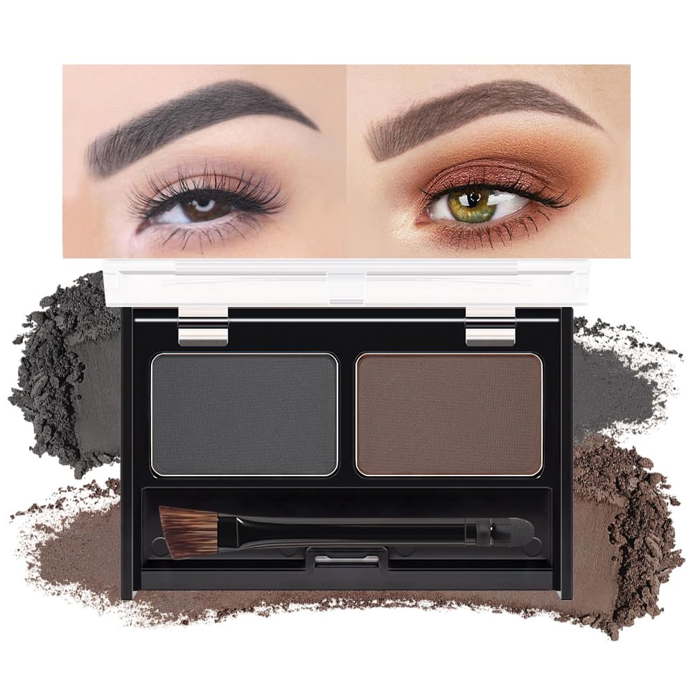 Black Brown Eye Brow Powder Kit for Women, Medium Coffee Dark Gray Eyebrow Powder Palette with