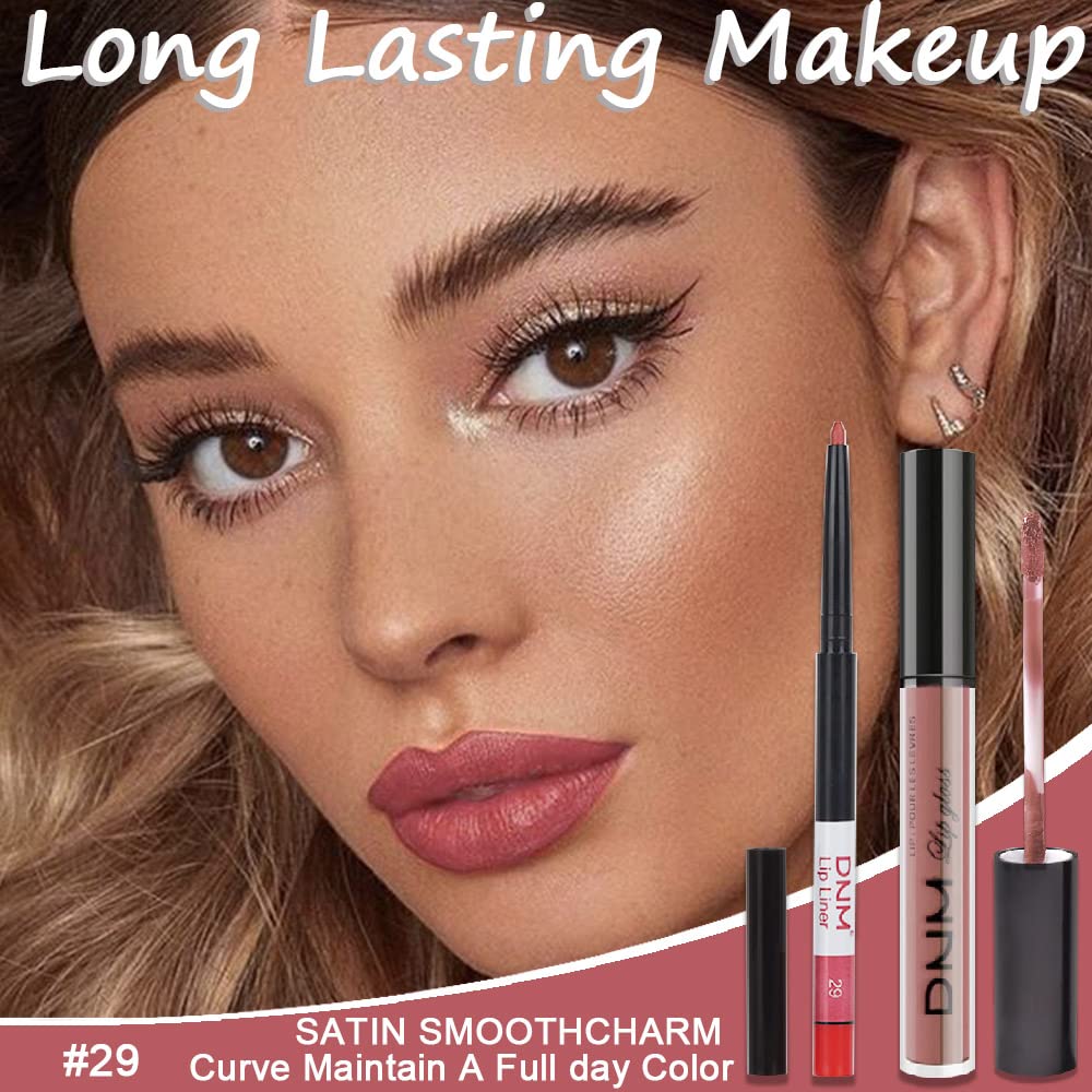 evpct 2Pcs Antique Rose Matte Lip Liner and Lipstick Pencil Makeup Set Brown Liquid Lipstick Lip