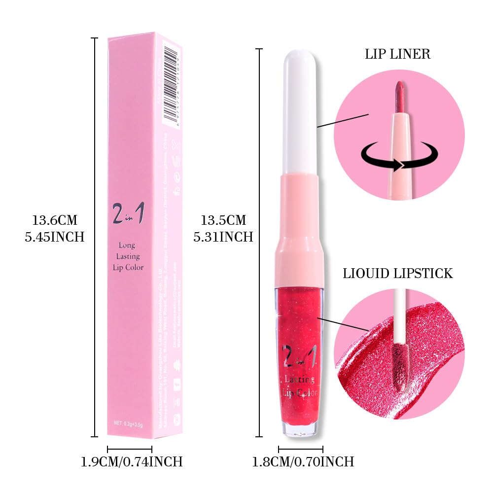 evpct Crushed Ruby Red Metallic Glitter Lip Liner and Lipstick Combo Lip Gloss Stain Set Makeup for