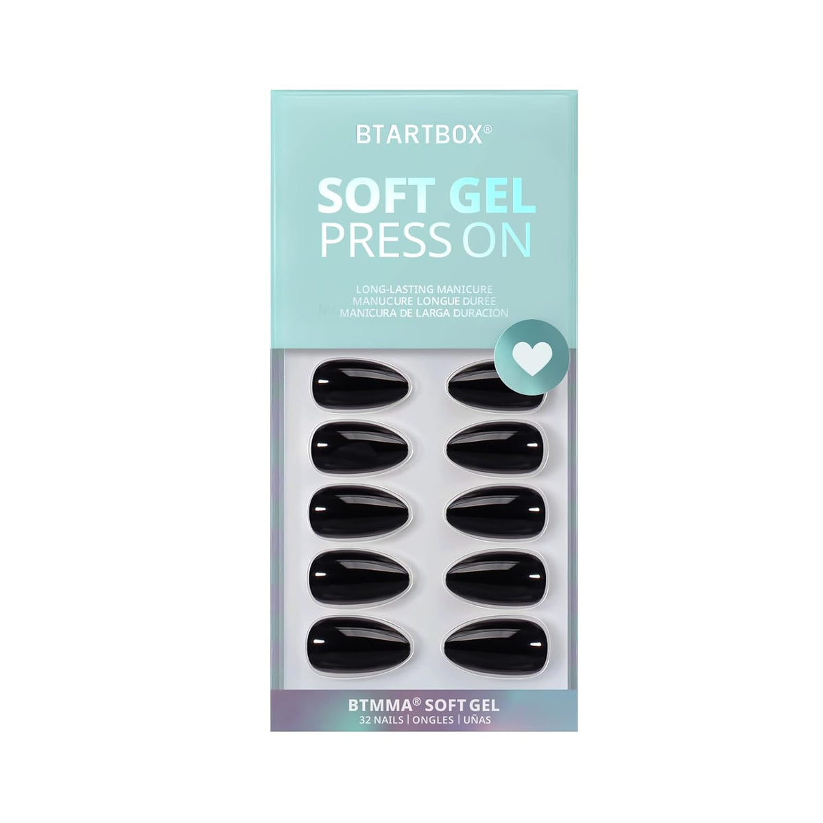 Black Press On Nails Almond - BTArtbox Short Press On Nails with Nail Glue, Fit Perfectly & Natural
