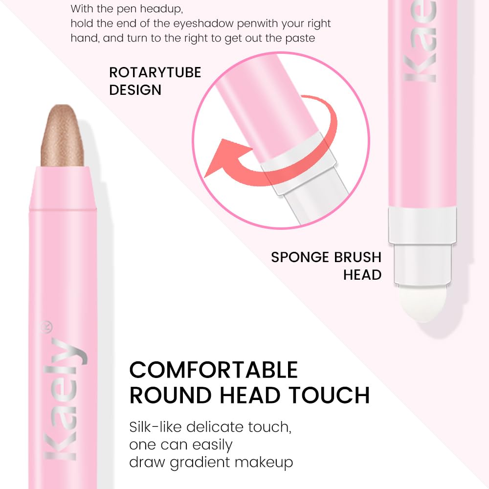 Kaely 2in1 Cream Eye Shadow Brightener Sticks for Eyes, Pencil Eyeshadow Applicator Stick