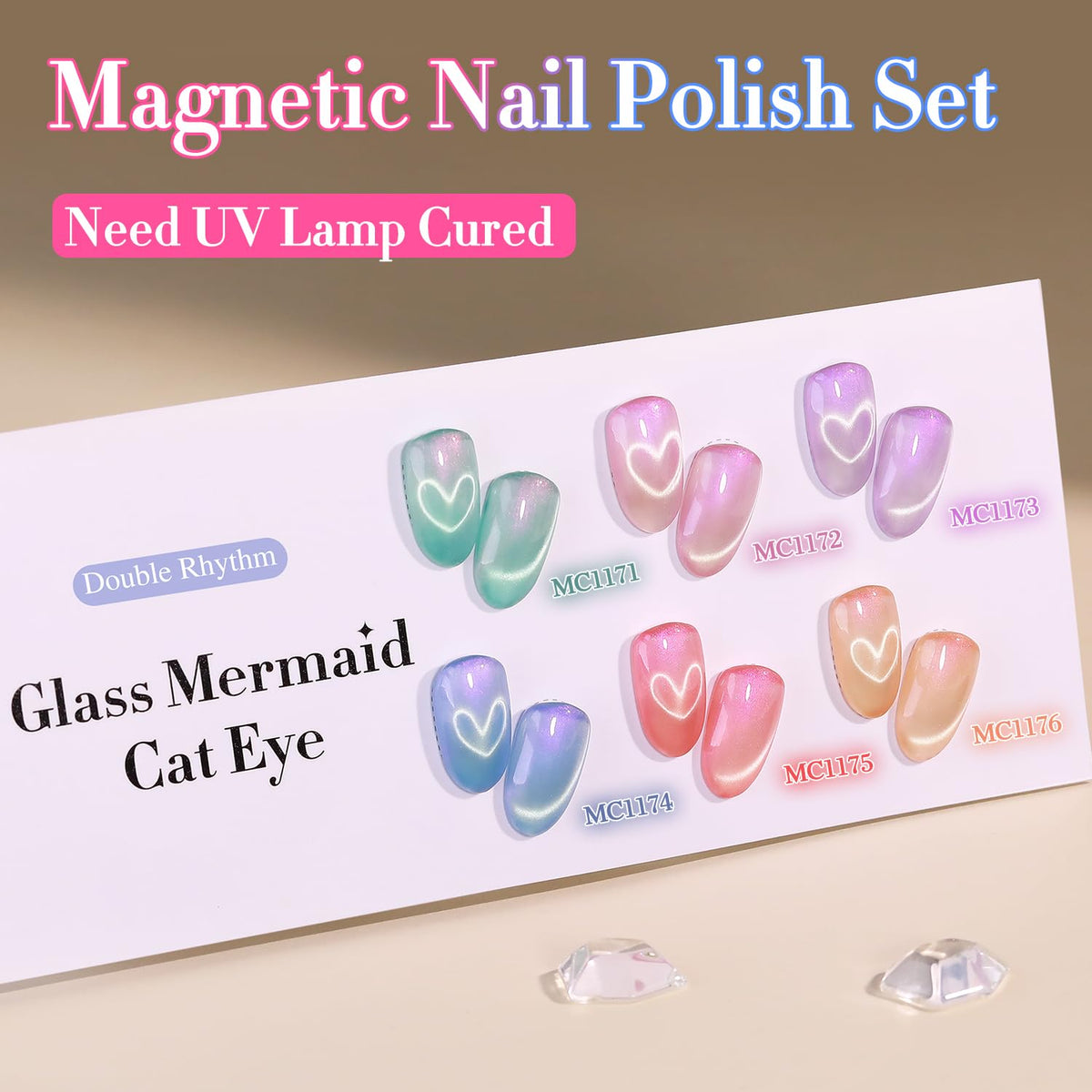 Double Rhythm Cat Eye Gel Nail Polish Set of 6 Same Color Same Bottle 0.5 Oz Shimmer Glitter with
