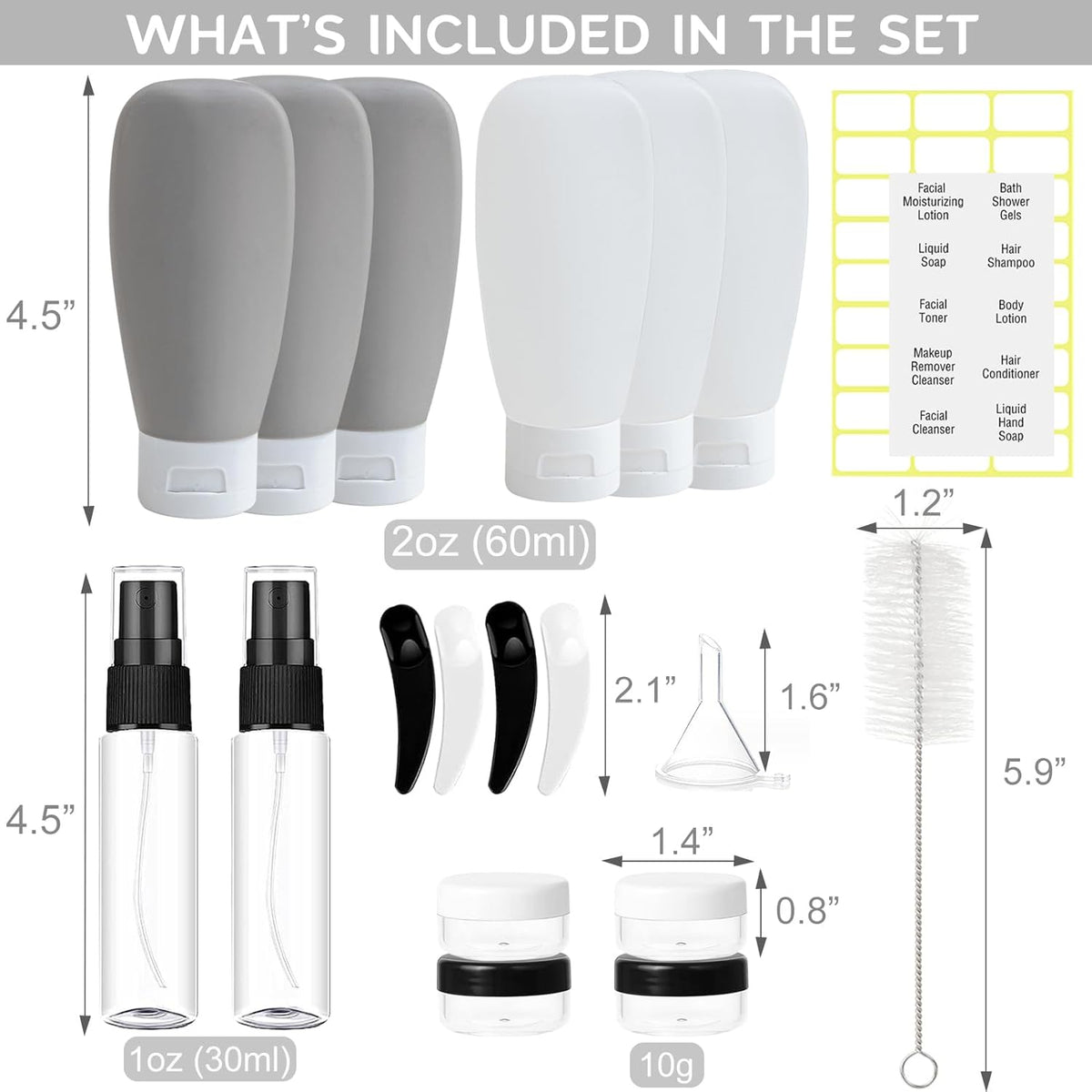 20 Pack Travel Bottles Set - TSA Approved Leak Proof Containers Kit for Toiletries - Portable