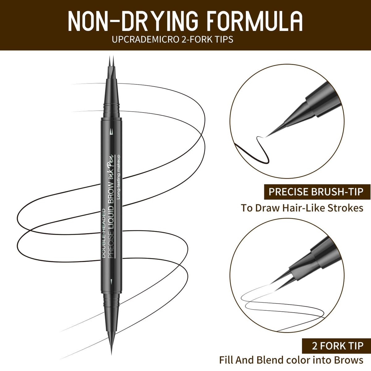 Eyebrow Pencil, Eyebrow Pen with Double-Brush Tip 2-in-1 Eyeliner Dual-Ended Microblading Long