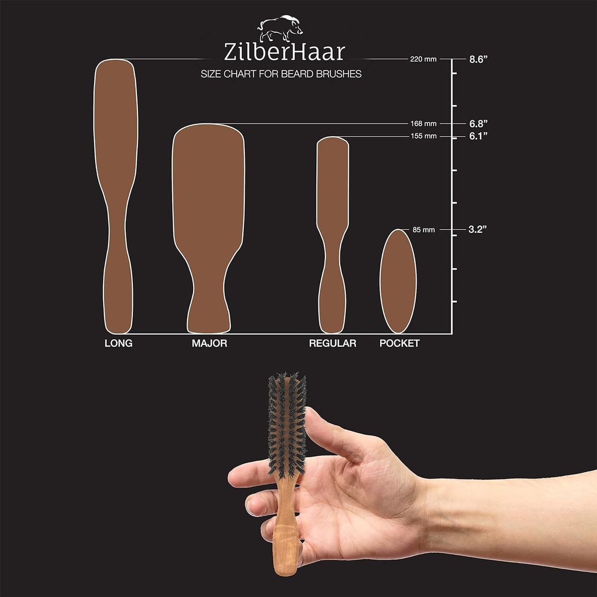 ZilberHaar Regular Beard Brush - Soft Boar Bristles - Beard grooming brush for men - Straightens
