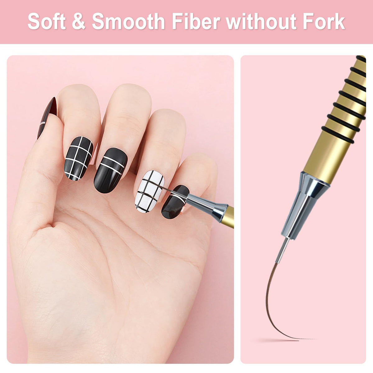 Metallic Nail Art Brushes, 6Pcs Non Slip Liner Brush Set, UV Gel Polish Painting Art Design Pen for