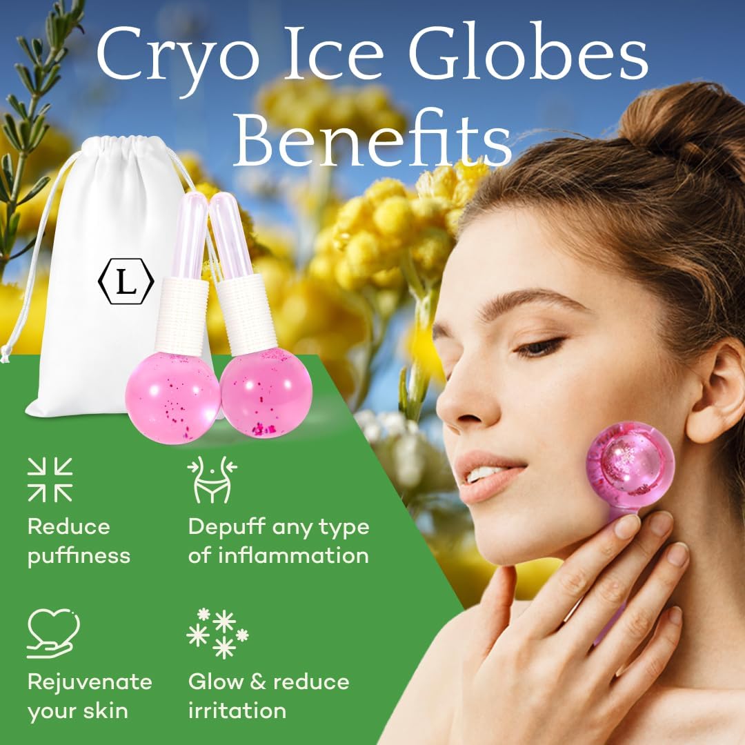 LUONKOS Ice Globes for Face - Pink, Set of 2 - Unbreakable Reusable Glass Gua Sha Tool & Lymphatic