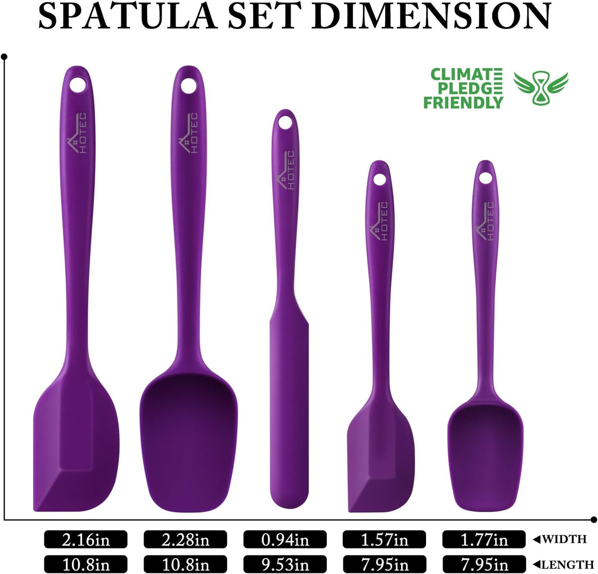 HOTEC 600℉ Heat Resistant BPA-Free Silicone Rubber Spatula Set for Baking, Cooking, and Mixing Non