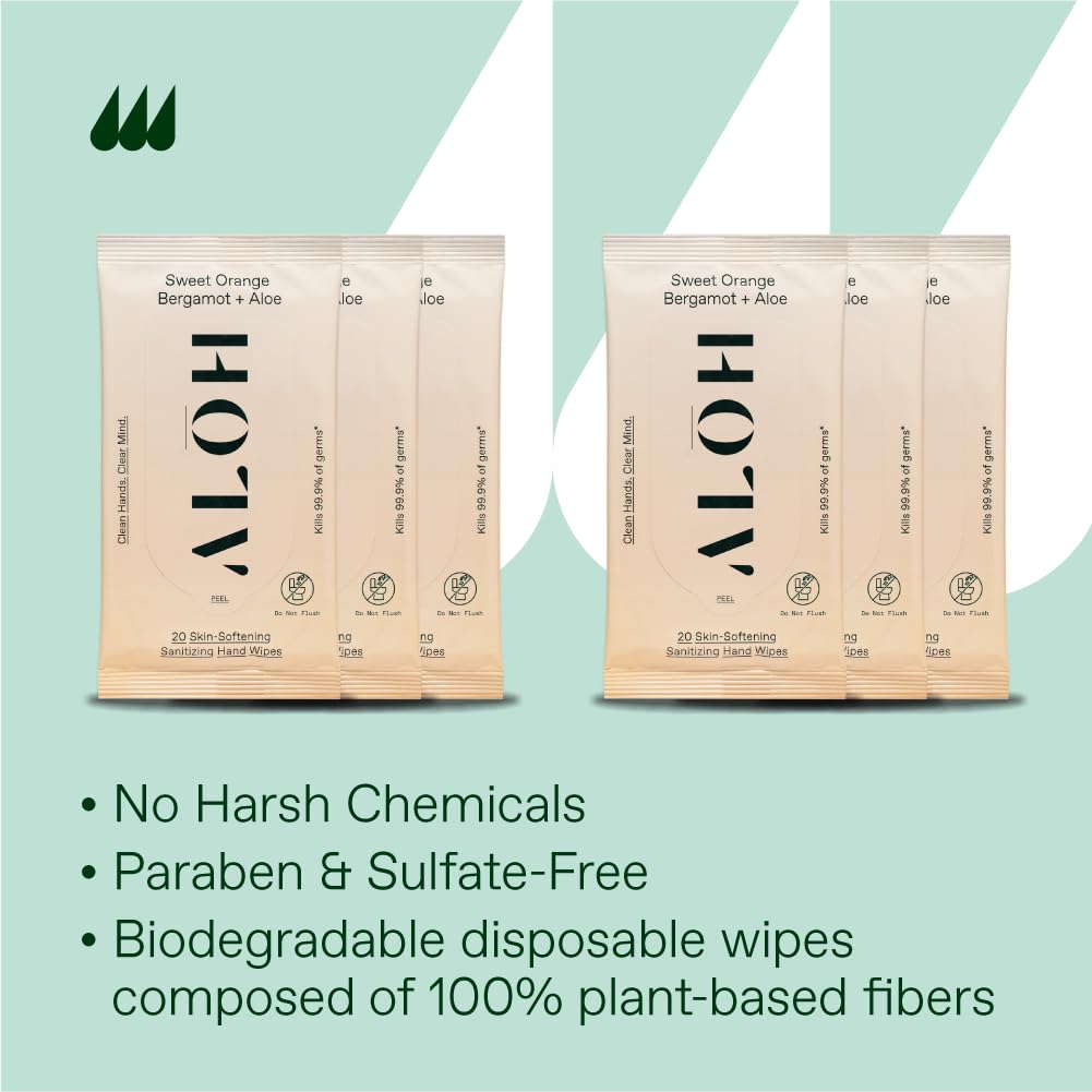 ALŌH Sweet Orange Bergamot + Aloe Sanitizing Hand Wipes - Clean Hands, Clear Mind - On The Go Hand