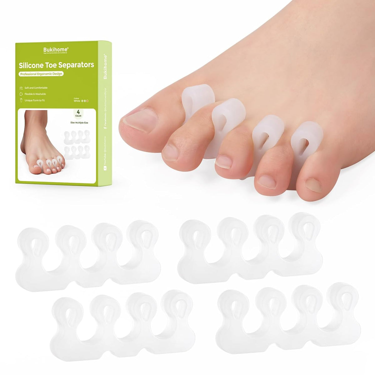 Bukihome Upgraded Gel Toe Separator - Pedicure Toe Spacers for Separating Toenails or Nails - Toe