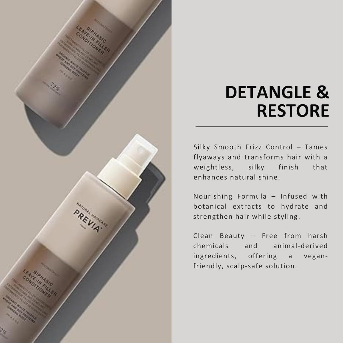 PREVIA Hydrating Biphasic Leave-In Conditioner Spray | Moisturizing & Anti-Frizz Reconstructive